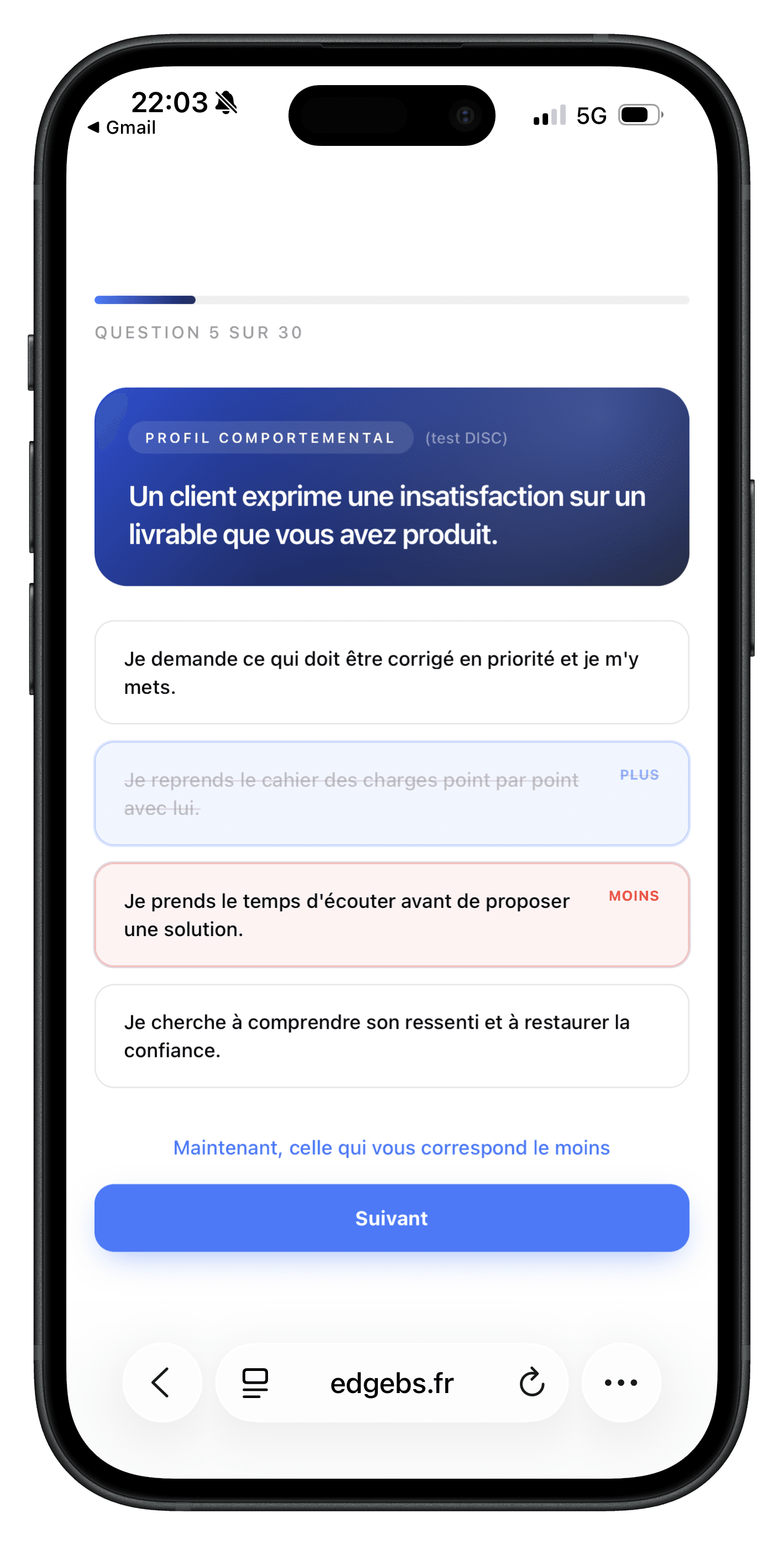 Aperçu du test comportemental